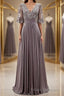 A-line/Princess Scoop Floor-Length Chiffon Mother of the Bride Dress With Pleats