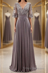 A-line/Princess Scoop Floor-Length Chiffon Mother of the Bride Dress With Pleats