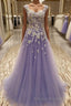 A-Line/Princess Scoop Floor-Length Tulle Evening Dress With Appliques Lace