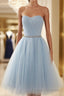 A-Line/Princess Scoop Short/Mini Tulle Homecoming Dress With Beading