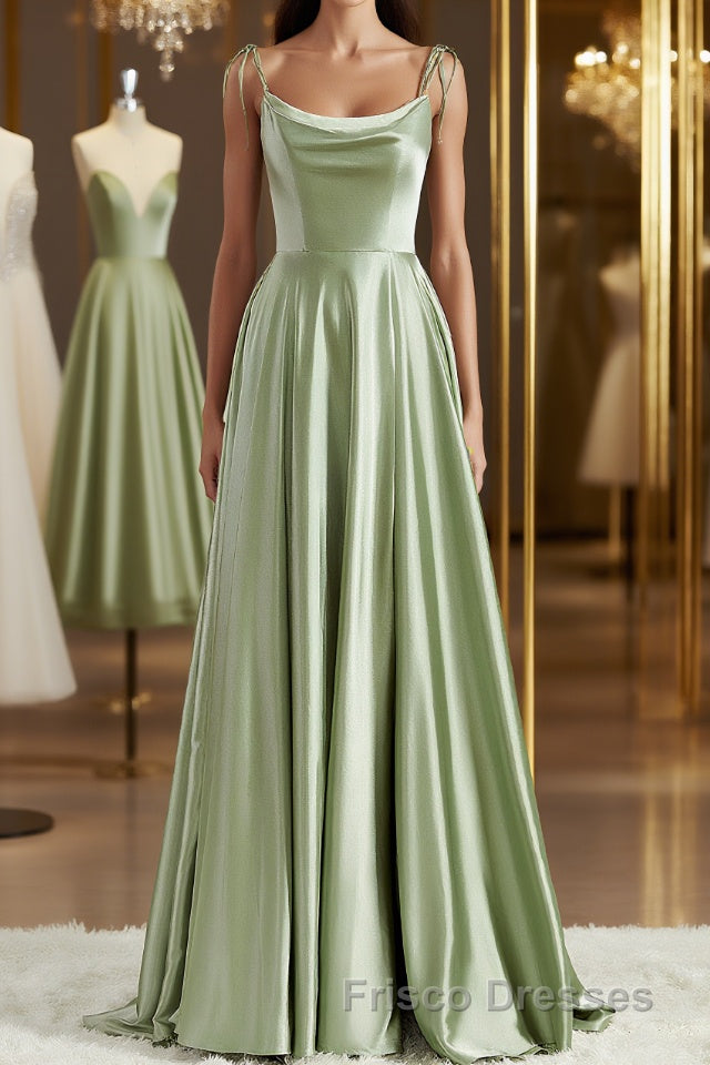 A-Line/Princess Square Sweep Train Silk like Satin Bridesmaid Dress wi A-Line/Princess Square Sweep Train Silk like Satin Bridesmaid Dress wi