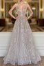 A-line Princess Sweetheart Sweep Train Metallic Yarn Formal Prom Dress