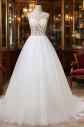 A-Line/Princess Tulle Appliques Lace Wedding Dress