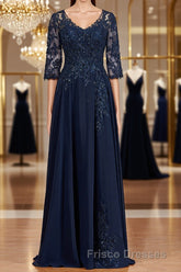 A-Line/Princess V-neck Chiffon Floor-Length Mother of the Bride Dress With Appliques Lace