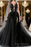 A-line/Princess V-neck Court Train Tulle Wedding Dress with Appliques Lace