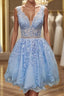 A-Line/Princess V-neck Short/Mini Tulle Homecoming Dress With Appliques Lace