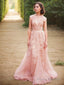A-Line/Princess V-neck Sweep Train Tulle Wedding Dresses With Appliques Lace