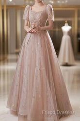 A-Line Formal Prom Dress Elegant Dress Engagement Formal Prom Floor Length Half Sleeve Square Neck Satin With Appliques