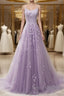 A-Line Formal Prom Dress Floral Dress Formal Sleeveless Strap Tulle With Appliques