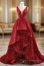 A-line Red Sequins V-neck Formal Prom Dress