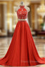 A-line Red Two Pieces Evening Dress Soft Satin Formal Prom Party Gown