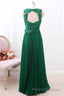 A Line Round Neck Green Lace Long Formal Prom Dresses Bridesmaid Dresses, Open Back Lace Green Formal Dresses, Green Lace Evening Dresses
