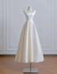 A-Line Satin Beige Long Prom Dress, Beige Long Formal Dress