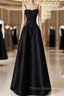 A-Line Satin Black Long Formal Prom Dress, Black Long Evening Dress