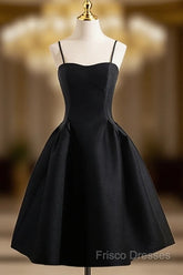 A-Line Satin Black Satin Short Formal Prom Dress, Black Homecoming Dress