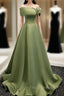 A-Line Satin Green Long Formal Prom Dress, Green Formal Dress
