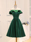 A-Line Satin Green Short Formal Prom Dress, Green Homecoming Dress