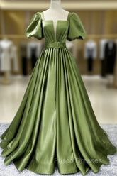 A line Satin Long Green Formal Prom Dress, Green Formal Evening Graduation Dress