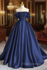 A-Line Satin Long Formal Prom Dress, Elegant Off The Shoulder Evening Party Dress