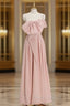A-Line Satin Pink Long Formal Prom Dress, Pink Long Formal Dress
