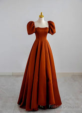A-Line Satin Simple Short Sleeves Long Formal Dress, Satin Prom Dress