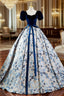 A-Line Satin Velvet Blue Long Formal Prom Dress, Blue Long Formal Dress