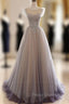A-Line Scoop Neckline Tulle Long Formal Prom Dress with Beaded, Evening Party Dress