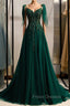 A-Line Spaghetti Straps Dark Green Formal Prom Dress with Beading