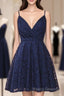 A-Line Spaghetti Straps Short Lace Homecoming Dress