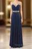 A-Line Spaghetti V-neck Chiffon Pleats Beading Bridesmaid Dress