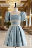 A-Line Square Neckline Blue Short Formal Prom Dress, Cute Blue Homecoming Dress
