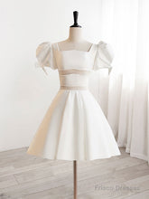 A-Line Square Neckline Ivory Short Prom Dress, Cute lvory Homecoming Dress