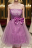 A-Line Strapless Appliques Bowknot Short Homecoming Dress Party Dress