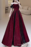 A line Strapless Black Party Dress Long Burgundy Prom Dress