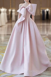A Line Strapless Pink Satin Long Formal Prom Dress Party Dress