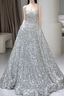 A line Straps Evening Party Dress Sequin Long Prom Dress