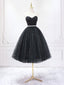 A-Line Sweetheart Neck Black Short Formal Prom Dress, Black Formal Evening Dress