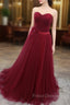 A-Line Sweetheart Neck Burgundy Long Formal Prom Dress, Burgundy Bridesmaid Dress