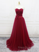 A-Line Sweetheart Neck Burgundy Long Formal Prom Dress, Burgundy Bridesmaid Dress