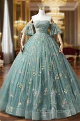 A-Line Sweetheart Neck Green Long Formal Prom Dress, Green Lace Formal Dress