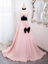 A-Line Sweetheart Neck Satin Pink Long Prom Dress, Pink Long Formal Dress