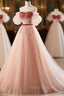 A-Line Sweetheart Neck Sequin Tulle Pink Long Formal Prom Dress, Pink Formal Dress