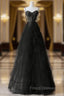 A-Line Sweetheart Neck Tulle Black Long Formal Prom Dress, Black Long Graduation Dress with Beads