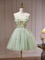 A- Line Sweetheart Neck Tulle Green Short Formal Prom Dress, Green Homecoming Dress