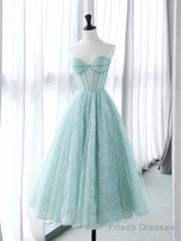 A-Line Sweetheart Neck Tulle Lace Blue Short Prom Dress, Blue Formal Dress