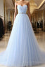 A-Line Sweetheart Neck Tulle Light Sky Blue Long Formal Prom Dress