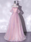 A-Line Sweetheart Neck Tulle Sequin Pink Long Formal Prom Dress, Pink Tulle Formal Dress