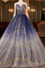 A-Line Tulle Blue Long Formal Prom Dress, Blue Tulle Long Formal Dress