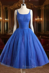 A-Line Tulle Blue Short Formal Prom Dress, Blue Homecoming Dress