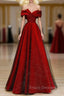 A-Line Tulle Burgundy Long Formal Prom Dress, Burgundy Formal Dress